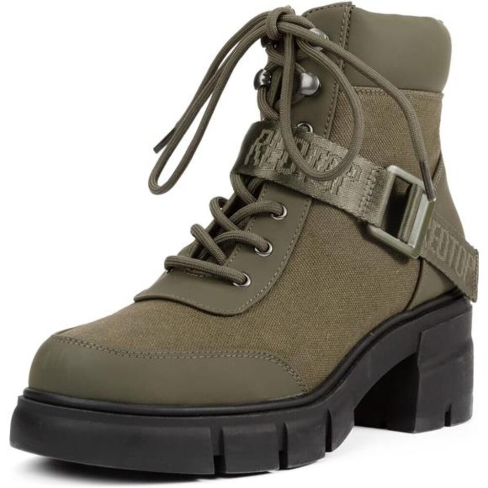 Women's Combat Boots Chunky Lug Sole Ankle Boots Lace Up Buckle Casual Shoes